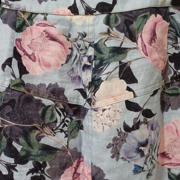 Nicholas Blue Garden Floral Button Front Linen Midi Skirt Size 14 - Picture 9 of 11